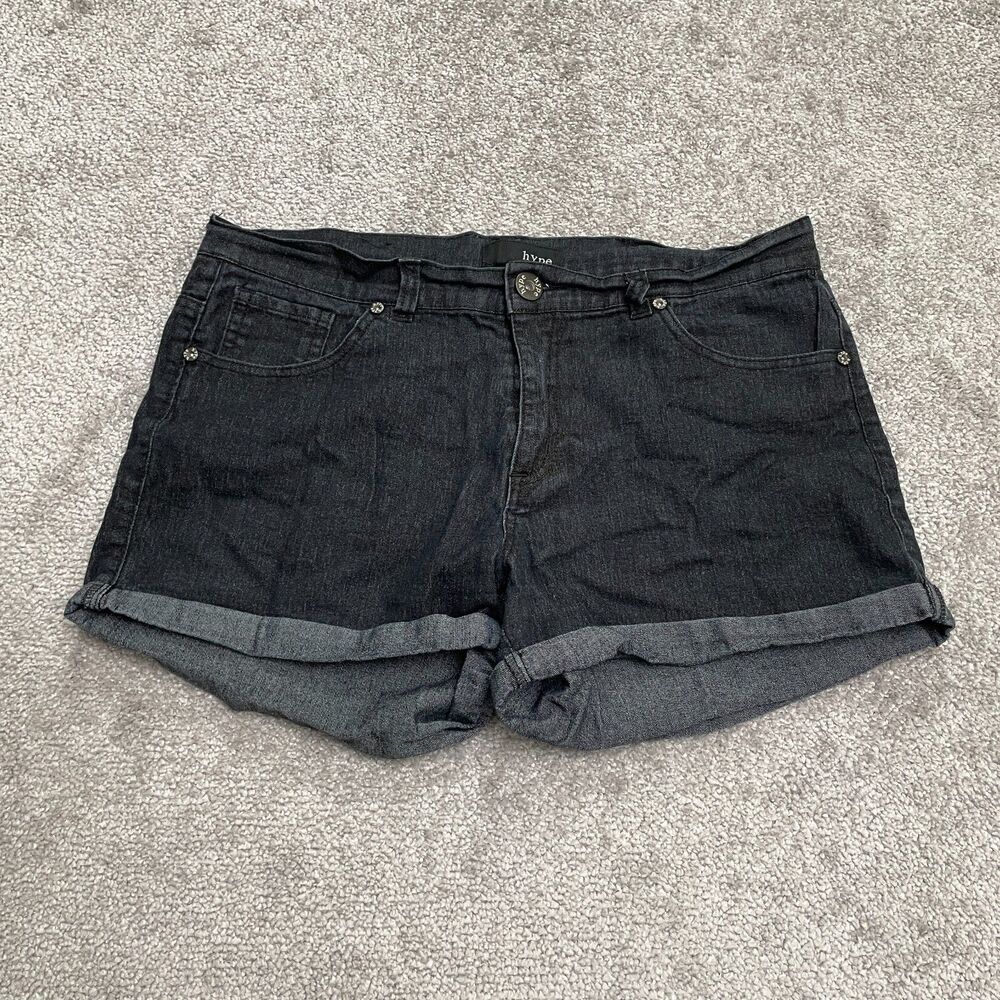Hype Boyfriend Mom Denim Shorts Womens 11 Black Dark Wash High Rise Casual 32x3